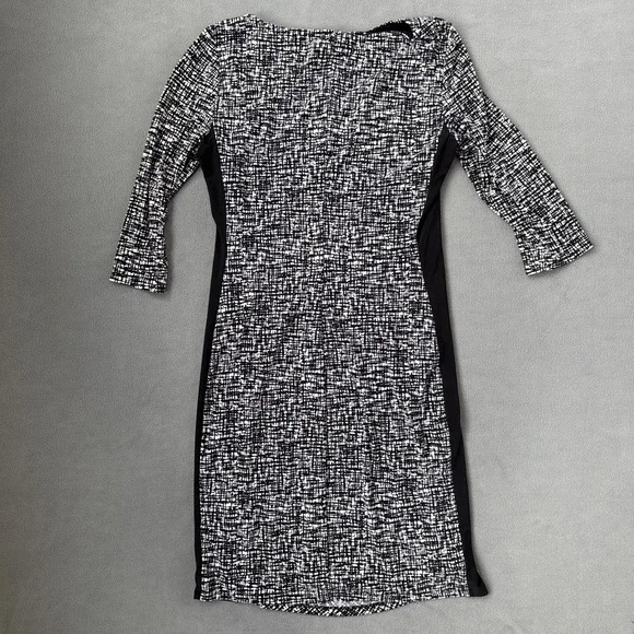 Lauren Ralph Lauren Dress Womens 12 Black White Sheath Stretch 3/4 Sleeve Career - Picture 2 of 13